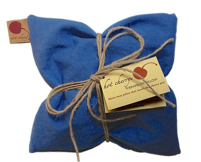 Hot Cherry Square Pillow in Blue Denim-1